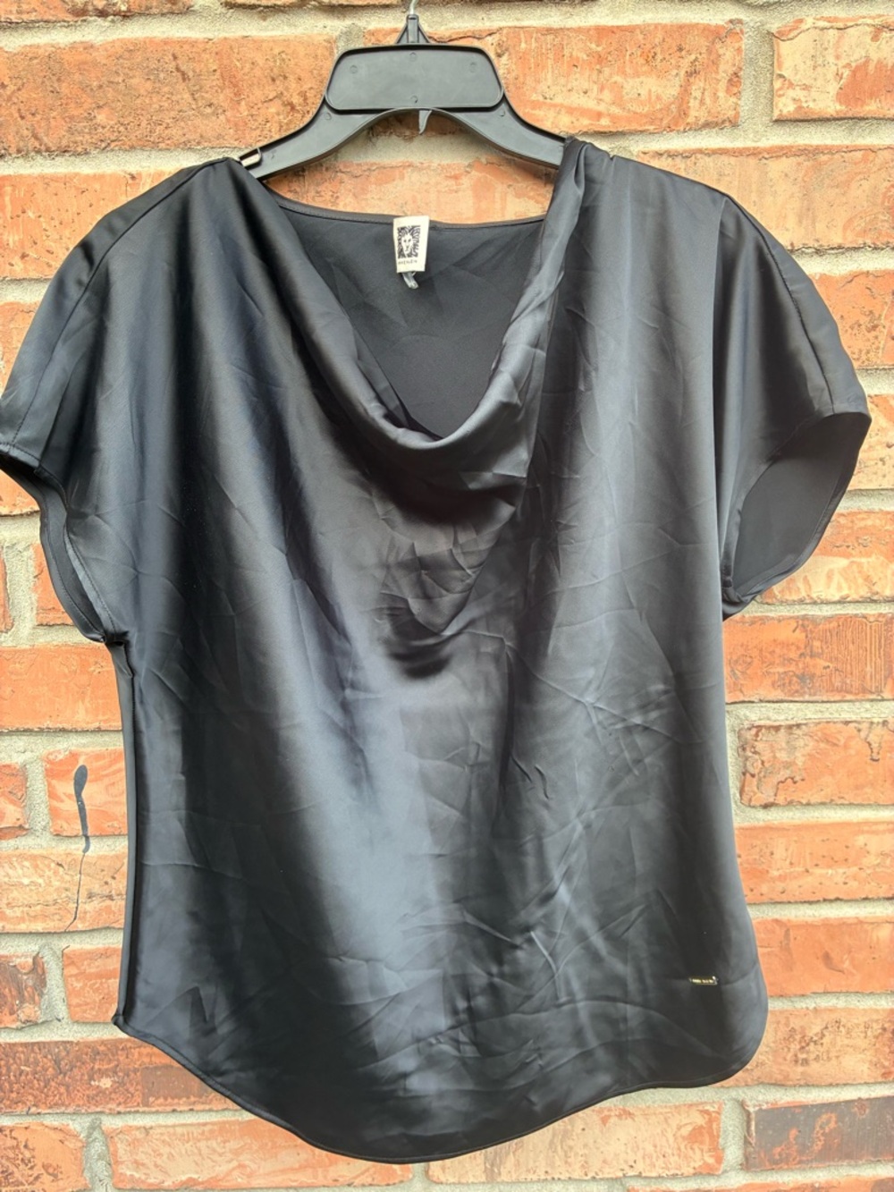 Anne Klein Black Satin Cowl Neck Blouse